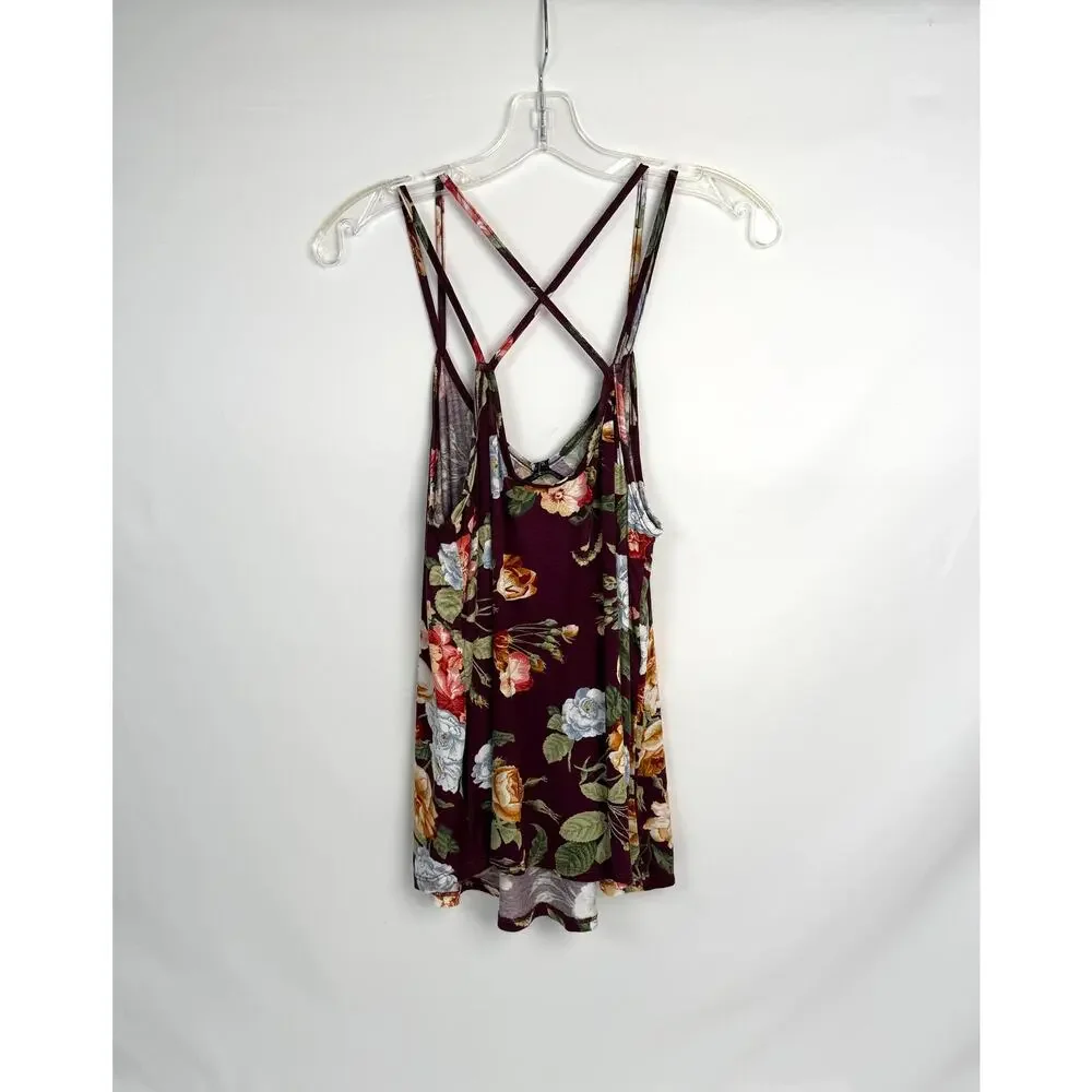 Papermoon Floral Criss Cross Tank Top XL Burgundy Sleeveless Cami NWT Boho